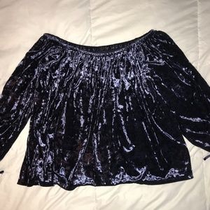 Navy Velvet Off the Shoulder Top